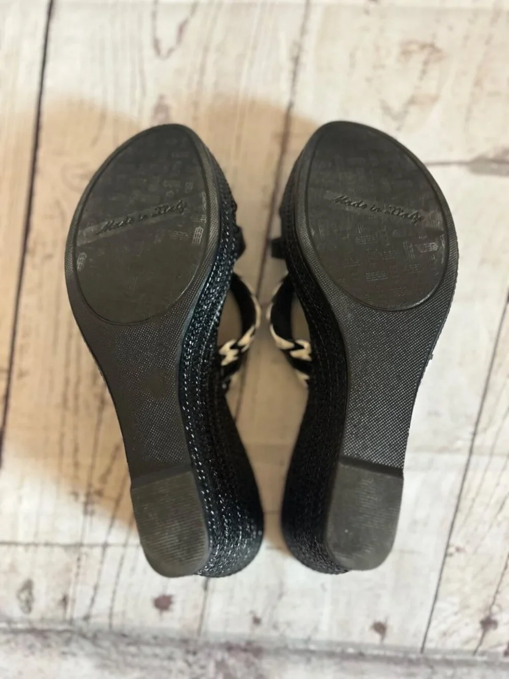 Italian Shoemakers Made In Italy Wedge Heel  Black & White Slide Sandals Shoes S